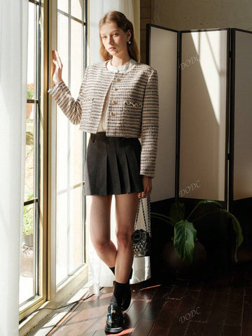 Women's Short Wool Blend Pleated Mini Skirt, New Winter Design