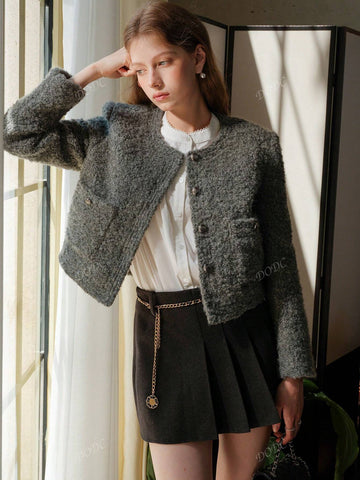 Women's Short Wool Blend Pleated Mini Skirt, New Winter Design