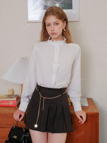 Women's Short Wool Blend Pleated Mini Skirt, New Winter Design