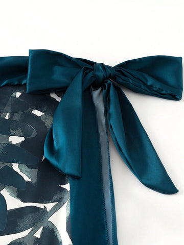 Women's Silk-Like Satin Printed Square Scarf, Vintage Style