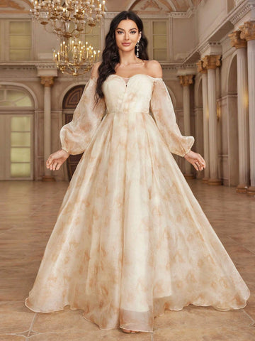 Women's Simple Random Printed Off Shoulder Daily Dress