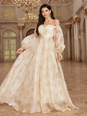 Women's Simple Random Printed Off Shoulder Daily Dress