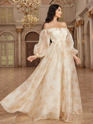 Women's Simple Random Printed Off Shoulder Daily Dress