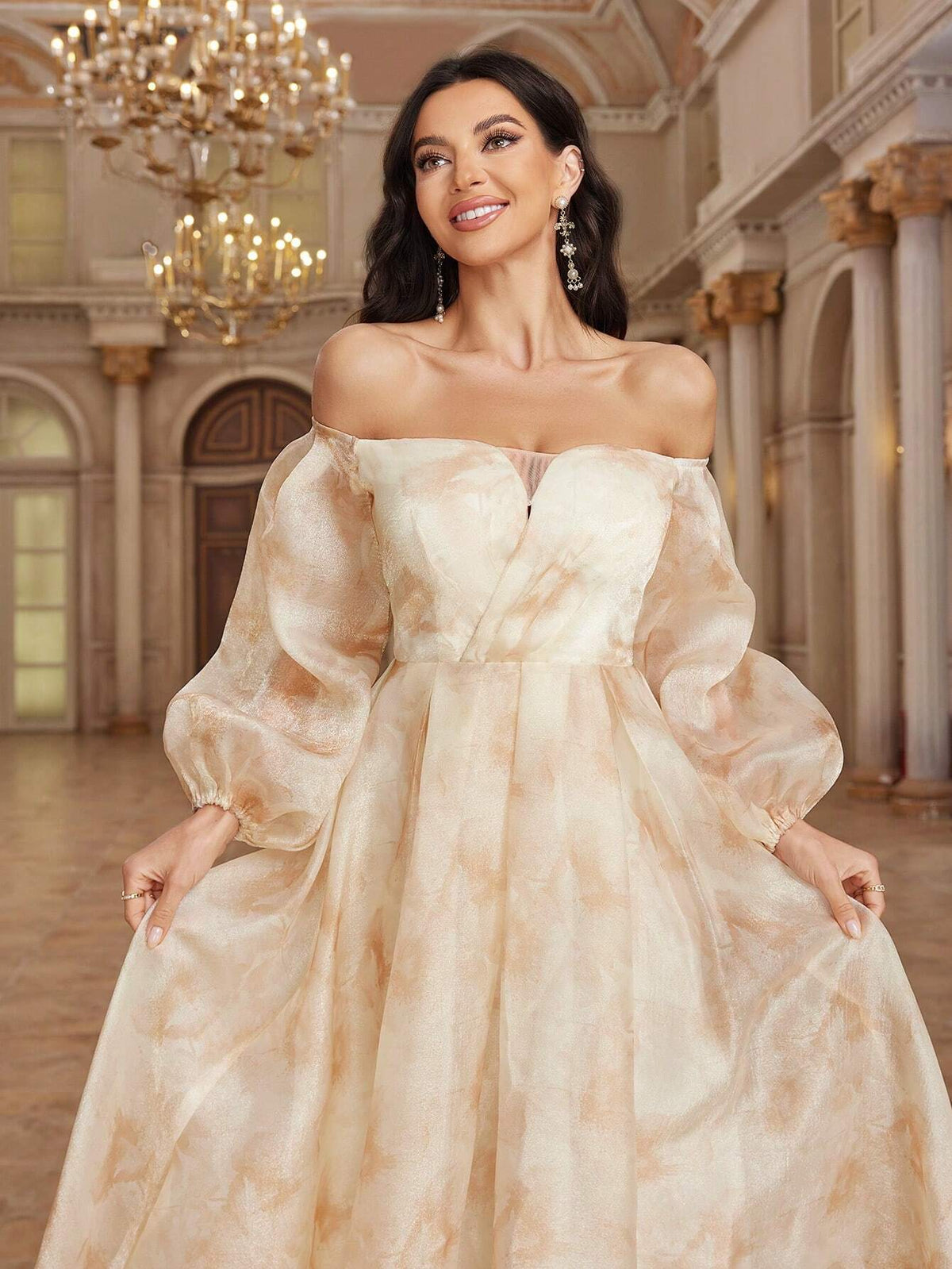 Women's Simple Random Printed Off Shoulder Daily Dress