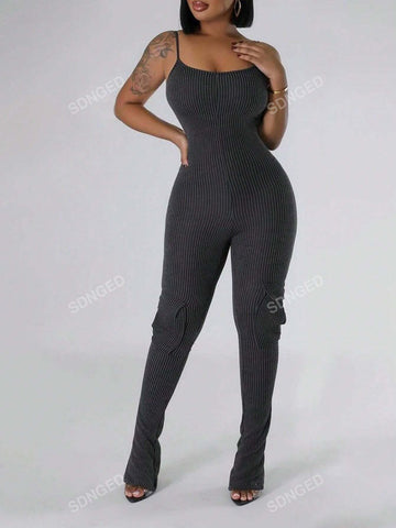 Women's Simple Solid Color Jumpsuit With Hoodie, Daily Wear