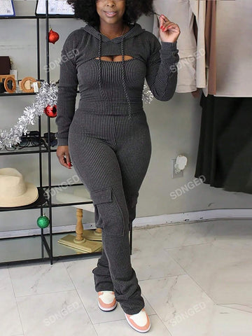 Women's Simple Solid Color Jumpsuit With Hoodie, Daily Wear