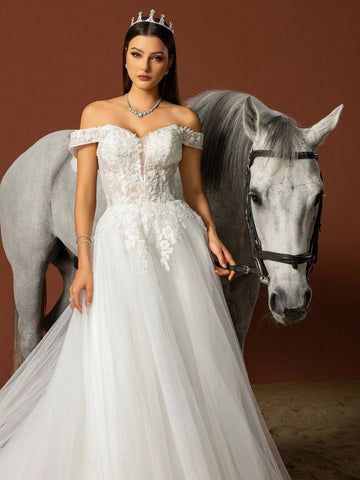 Women's Simple Solid Color Mesh Daily Wedding Dress