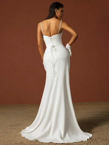 Women's Simple Spaghetti Strap A-Line Wedding Dress With French Style