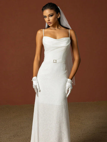 Women's Simple Spaghetti Strap A-Line Wedding Dress With French Style