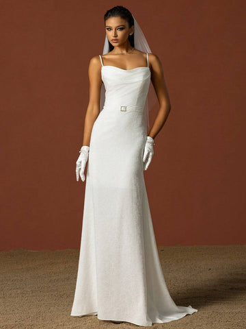 Women's Simple Spaghetti Strap A-Line Wedding Dress With French Style