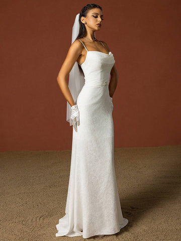 Women's Simple Spaghetti Strap A-Line Wedding Dress With French Style