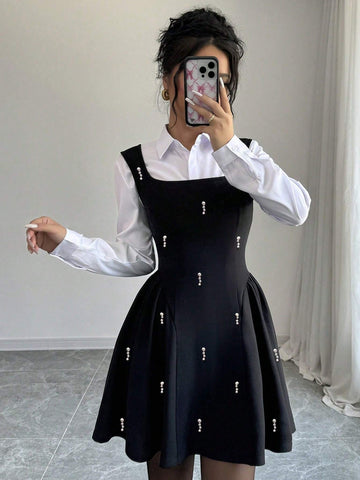 Women's Sleeveless Beaded Embellished Short Dress