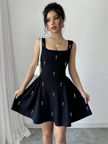 Women's Sleeveless Beaded Embellished Short Dress