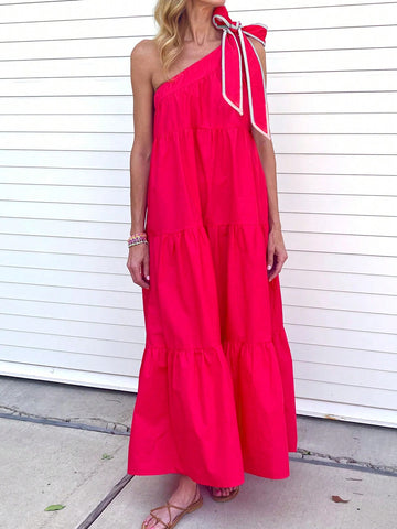 Women's Sleeveless One Shoulder Knot Detail Dress