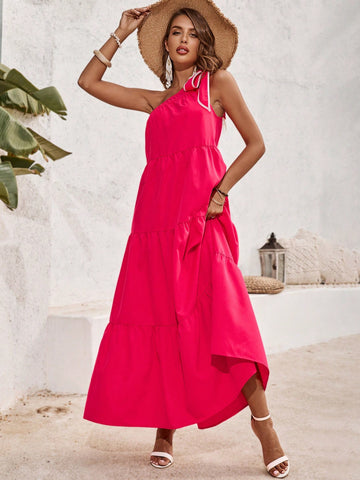 Women's Sleeveless One Shoulder Knot Detail Dress
