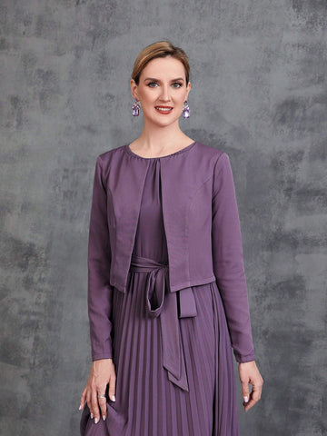Women's Sleeveless Pleat Hem Chiffon Party Dress&Long Sleeve Chiffon Cardigan