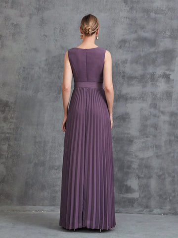 Women's Sleeveless Pleat Hem Chiffon Party Dress&Long Sleeve Chiffon Cardigan