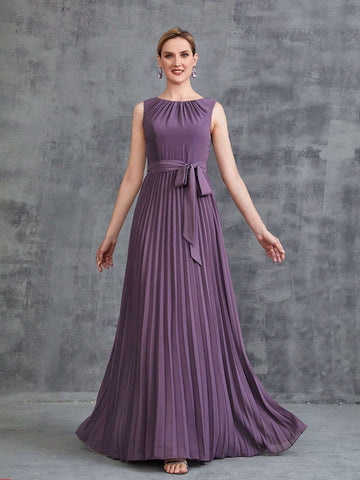 Women's Sleeveless Pleat Hem Chiffon Party Dress&Long Sleeve Chiffon Cardigan