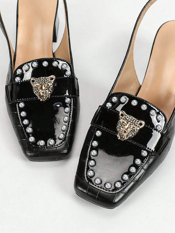 Women's Slide Sandals, New Summer Square Toe Chunky Heels Fashion Slip On High Heeled Comfortable Mule Shoes