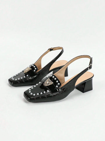 Women's Slide Sandals, New Summer Square Toe Chunky Heels Fashion Slip On High Heeled Comfortable Mule Shoes