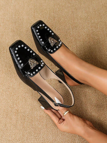 Women's Slide Sandals, New Summer Square Toe Chunky Heels Fashion Slip On High Heeled Comfortable Mule Shoes