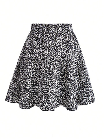 Women's Slim Fit Ditsy Floral A-Line Skirt, Fresh And Elegant Countryside Style