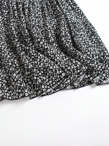 Women's Slim Fit Ditsy Floral A-Line Skirt, Fresh And Elegant Countryside Style