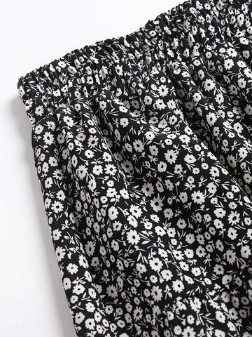 Women's Slim Fit Ditsy Floral A-Line Skirt, Fresh And Elegant Countryside Style