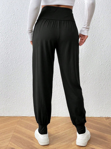 Women's Slogan Print Casual High Waist Splicing Slim Fit Ankle Pants