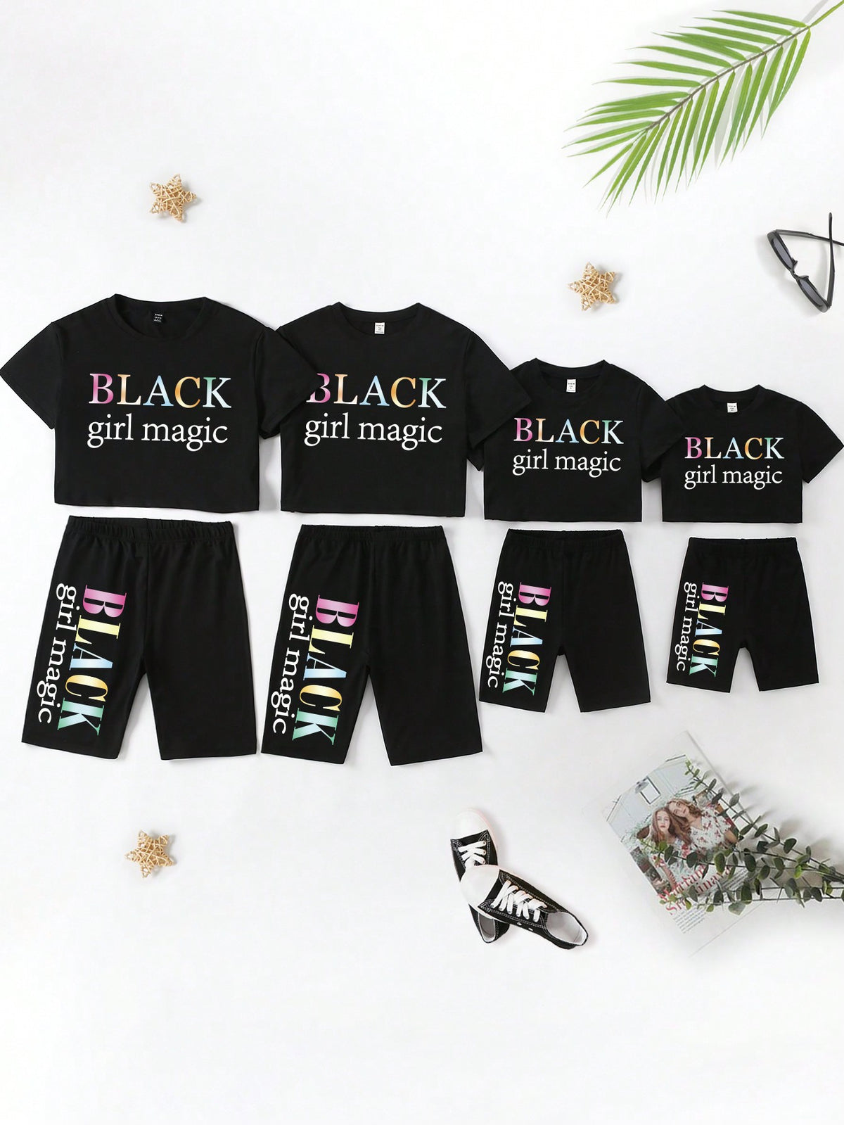 Women's Slogan Print Short Sleeve T-Shirt And Cycling Shorts Set