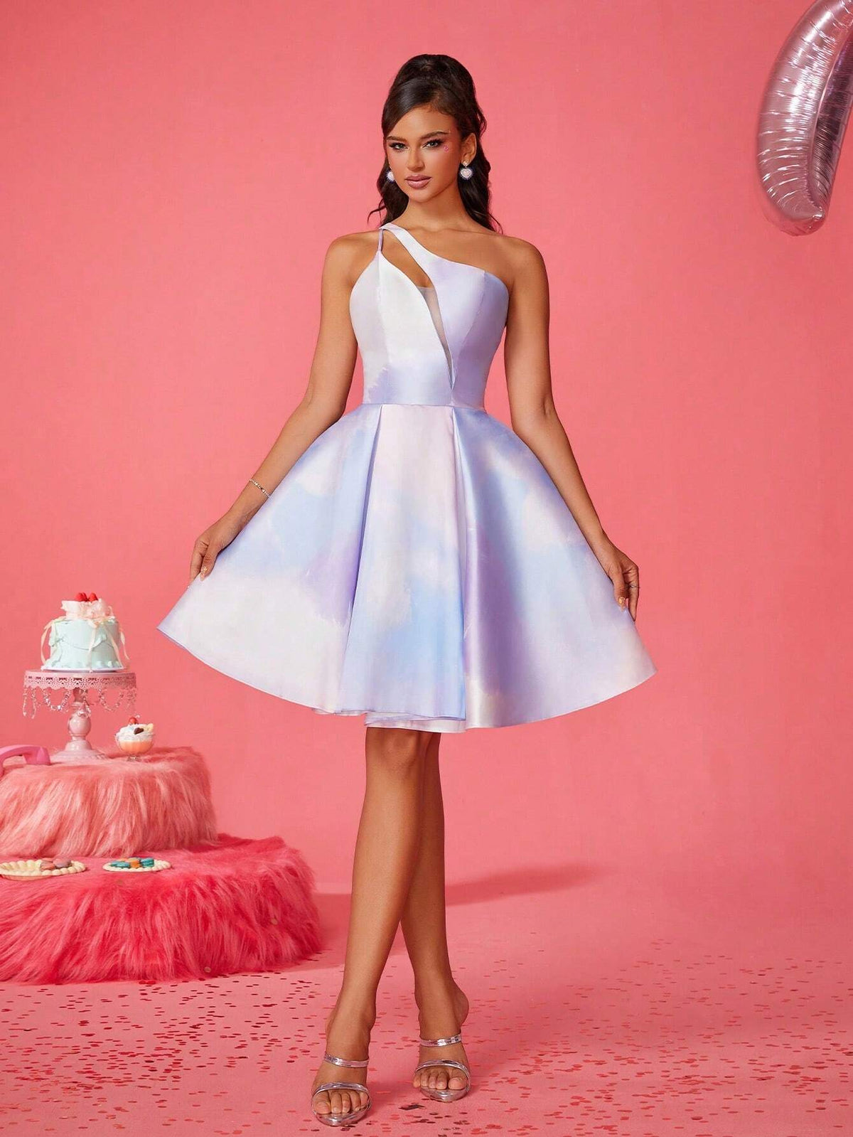 High-End Luxury Tie-Dye Hollow Shoulder Party Dress
