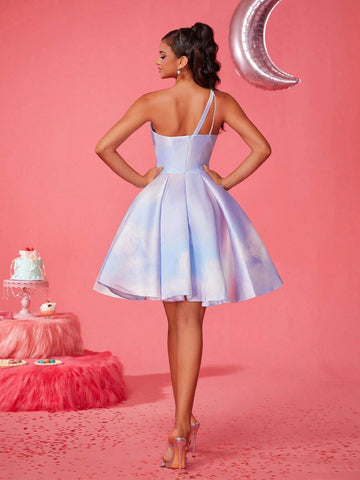 High-End Luxury Tie-Dye Hollow Shoulder Party Dress