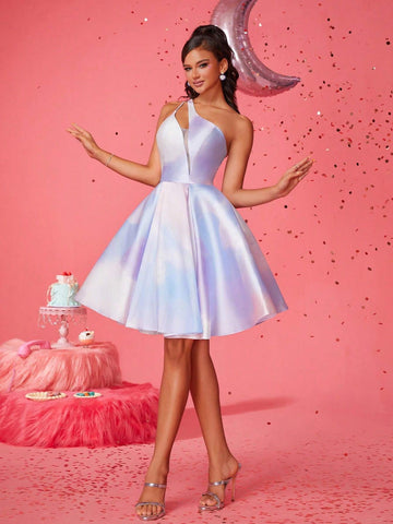 High-End Luxury Tie-Dye Hollow Shoulder Party Dress