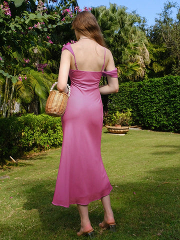 Women's Solid Color Asymmetric Collar & Fish-Tail Hem Dress
