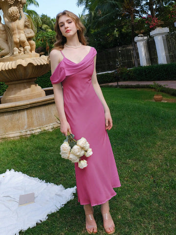 Women's Solid Color Asymmetric Collar & Fish-Tail Hem Dress