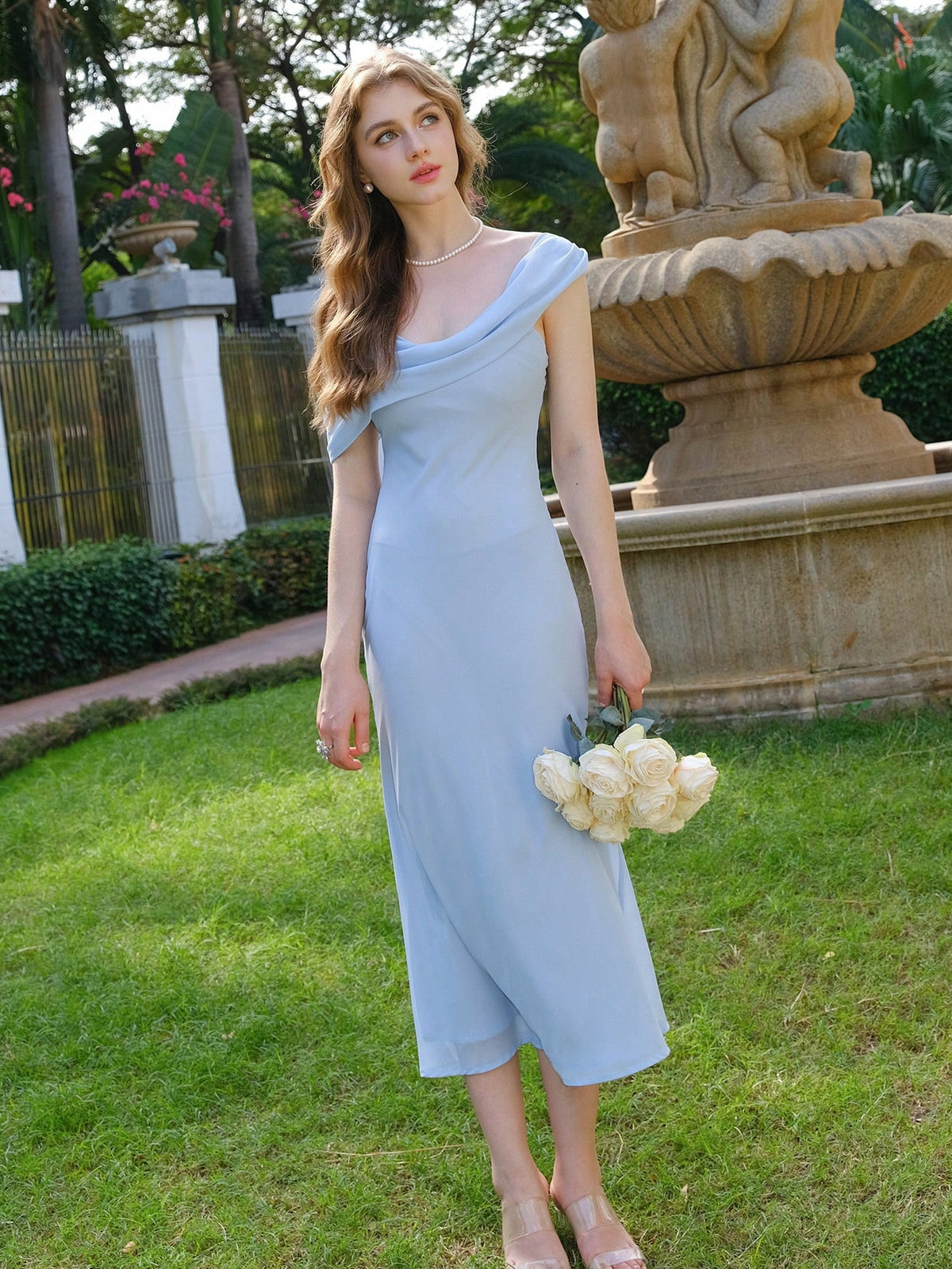 Women's Solid Color Asymmetrical Neckline Dress