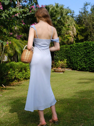 Women's Solid Color Asymmetrical Neckline Dress