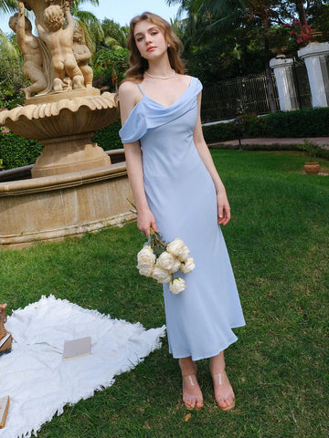 Women's Solid Color Asymmetrical Neckline Dress