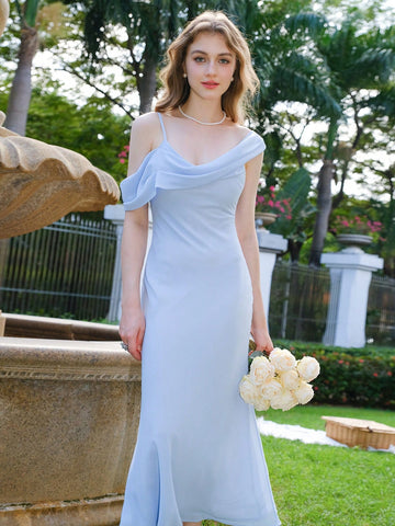 Women's Solid Color Asymmetrical Neckline Dress