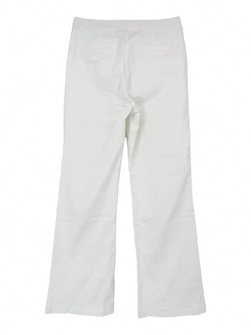 Women's Solid Color Button Design Pants With Pockets