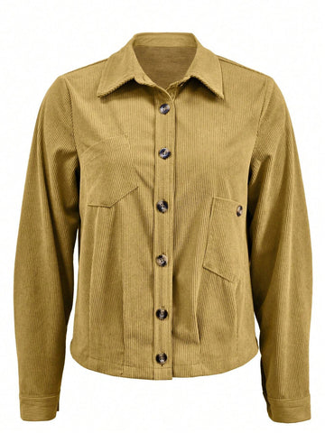 Women's Solid Color Button Front Casual Long Sleeve Shirt