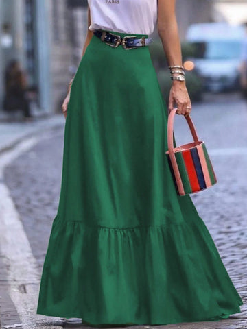 Women's Solid Color Casual Ruffle Hem Skirt For Spring And Summer