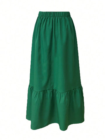 Women's Solid Color Casual Ruffle Hem Skirt For Spring And Summer