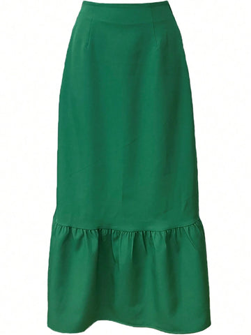 Women's Solid Color Casual Ruffle Hem Skirt For Spring And Summer