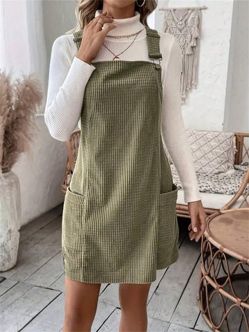 Women's Solid Color Casual Strap Dress For Spring And Fall