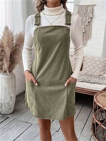 Women's Solid Color Casual Strap Dress For Spring And Fall