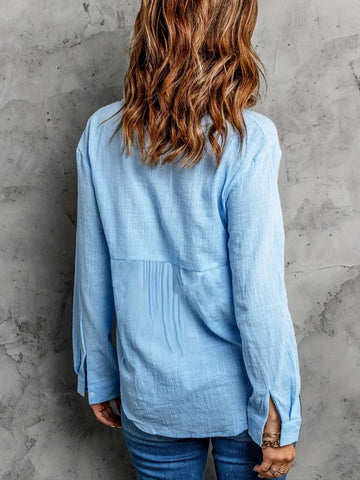 Women's Solid Color Collared Button-Up Shirt