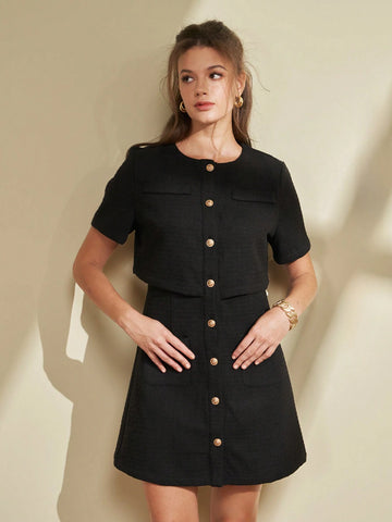 Women's Solid Color Elegant Simple Button Dress