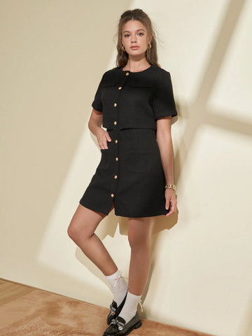 Women's Solid Color Elegant Simple Button Dress