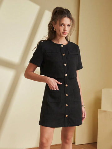 Women's Solid Color Elegant Simple Button Dress